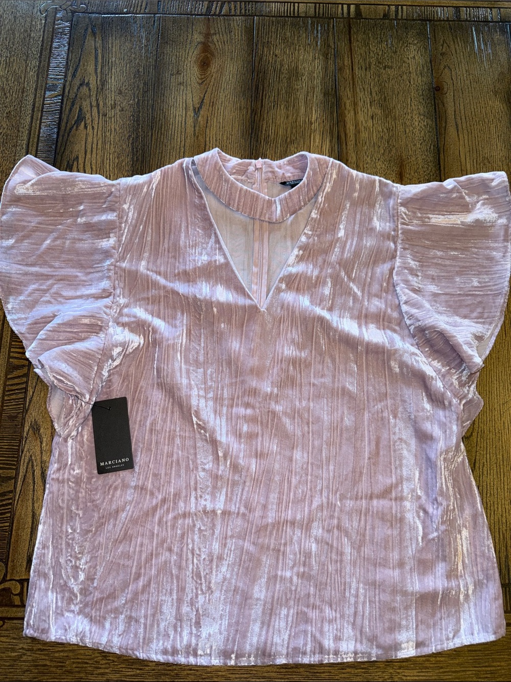 Marciano Lavender Pink Velvet Flutter Sleeve Top
